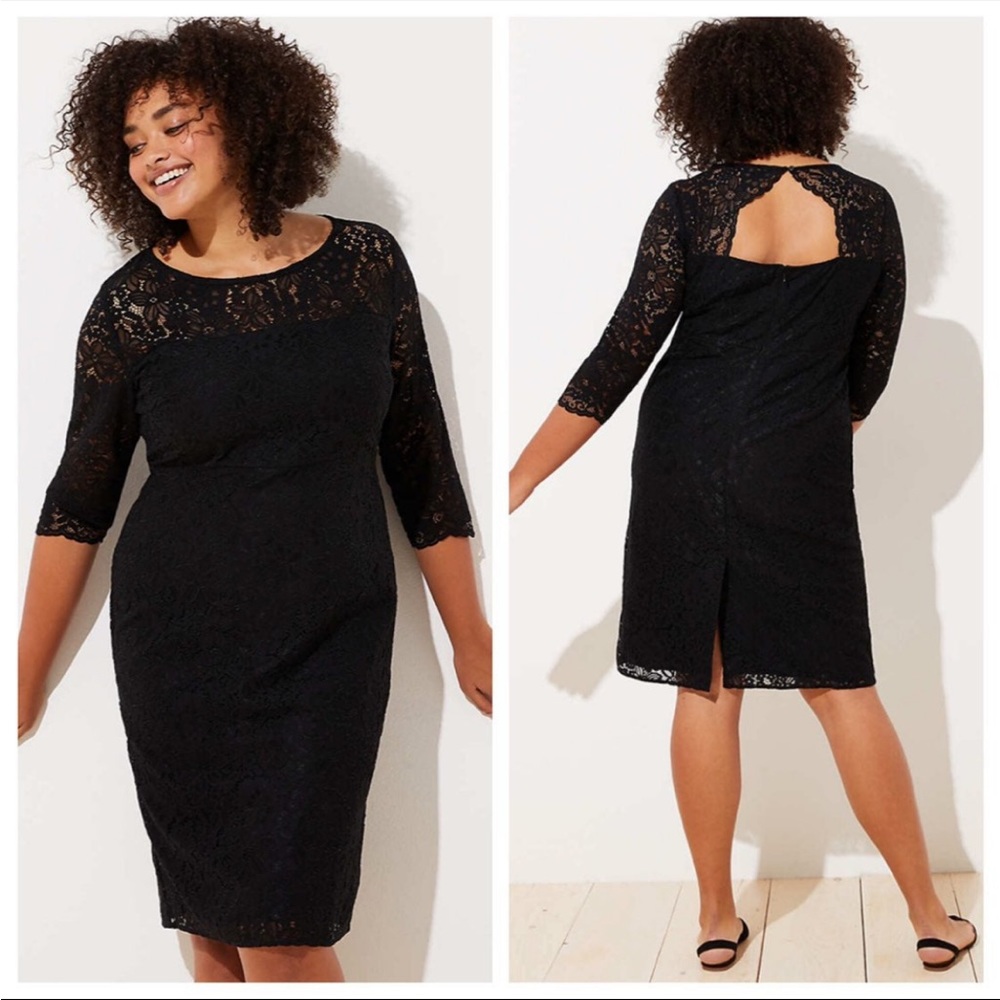 LOFT Plus Black Lace Cutout Back Dress Size 16